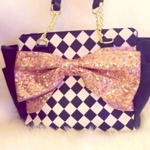 Betsey Johnson Pink Glitter Bow Bag